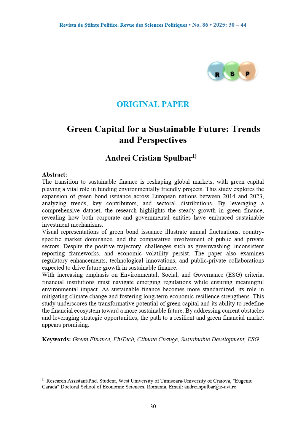 Green Capital for a Sustainable Future: Trends and Perspectives